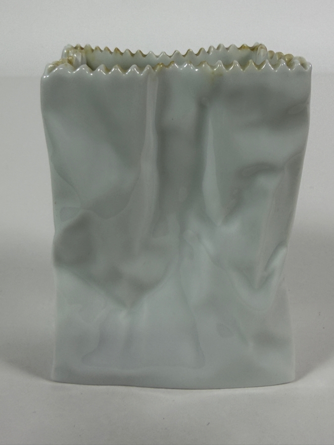 Vintage Tapio Wirkkala For Rosenthal Studio Line Germany White Glazed Bisque Porcelain Crinkled Paper Bag Vase 4'H [Photo 2]