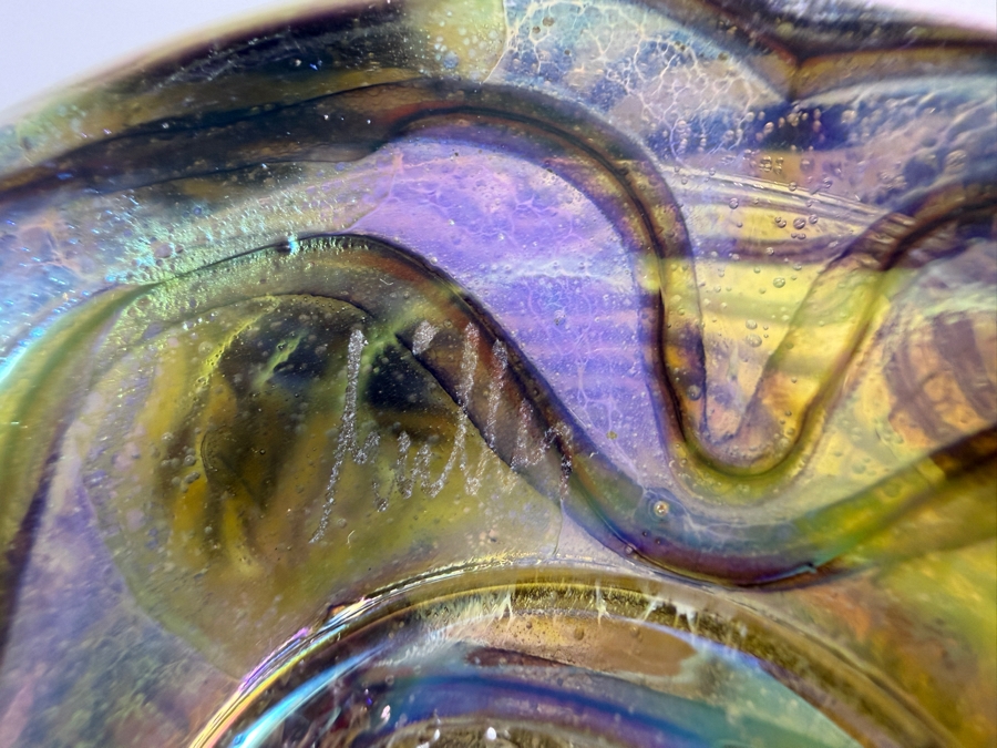 Large Igor Muller Hand Blown Abstract Art Nouveau Iridescent Swirled Art Glass Perfume Bottle With Rams Horn Curled Stopper 13'H [Photo 10]