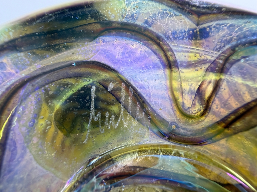 Large Igor Muller Hand Blown Abstract Art Nouveau Iridescent Swirled Art Glass Perfume Bottle With Rams Horn Curled Stopper 13'H [Photo 9]