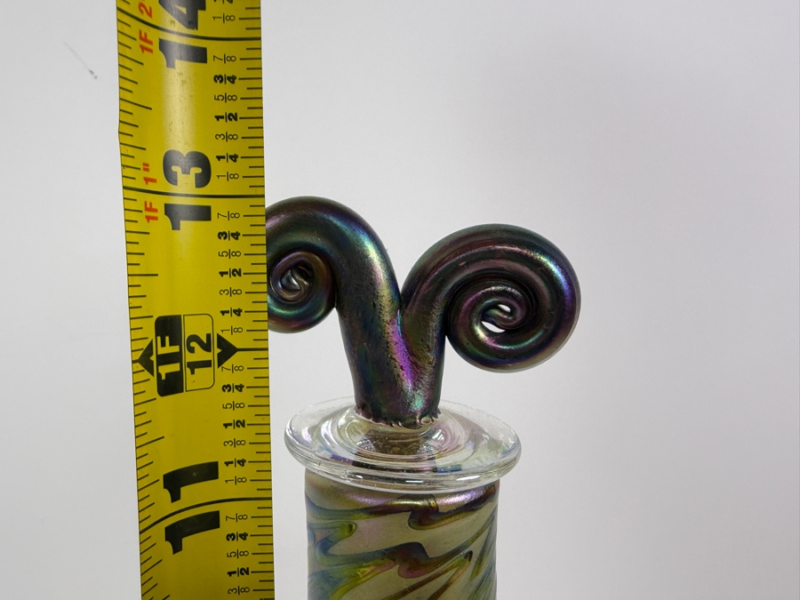 Large Igor Muller Hand Blown Abstract Art Nouveau Iridescent Swirled Art Glass Perfume Bottle With Rams Horn Curled Stopper 13'H [Photo 11]