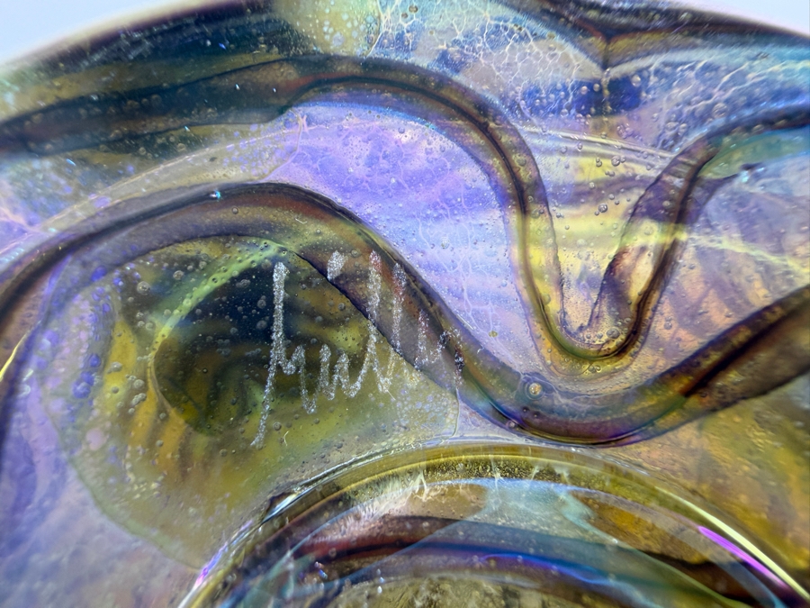 Large Igor Muller Hand Blown Abstract Art Nouveau Iridescent Swirled Art Glass Perfume Bottle With Rams Horn Curled Stopper 13'H [Photo 8]