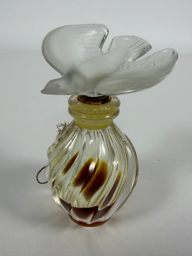 Vintage Marc Lalique For Nina Ricci L'Air Du Temps Swirl Clear Glass Perfume Bottle With Frosted Single Dove Stopper 3.5'H [Photo 2]