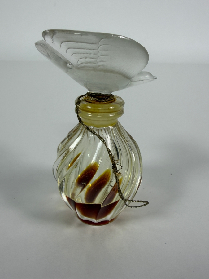 Vintage Marc Lalique For Nina Ricci L'Air Du Temps Swirl Clear Glass Perfume Bottle With Frosted Single Dove Stopper 3.5'H [Photo 3]