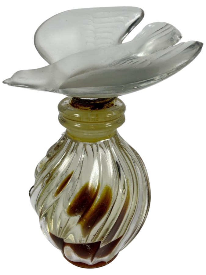 Vintage Marc Lalique For Nina Ricci L'Air Du Temps Swirl Clear Glass Perfume Bottle With Frosted Single Dove Stopper 3.5'H