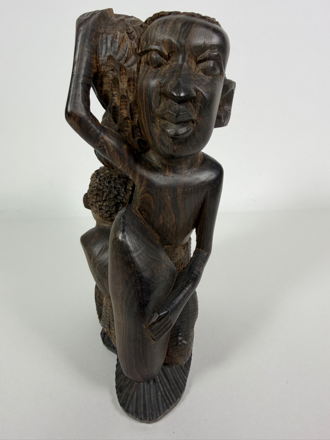 Vintage East African Makonde Hand Carved Dark Ebony Wood Dama Family Tree Unit Of Life Interlocking Tribal Figures Sculpture 9'H [Photo 2]