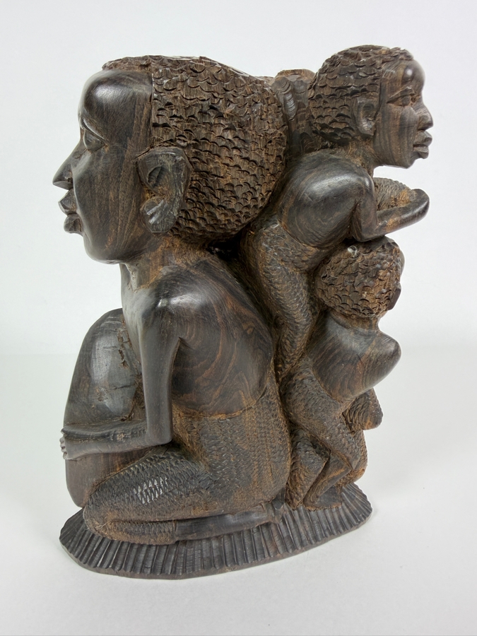 Vintage East African Makonde Hand Carved Dark Ebony Wood Dama Family Tree Unit Of Life Interlocking Tribal Figures Sculpture 9'H [Photo 3]