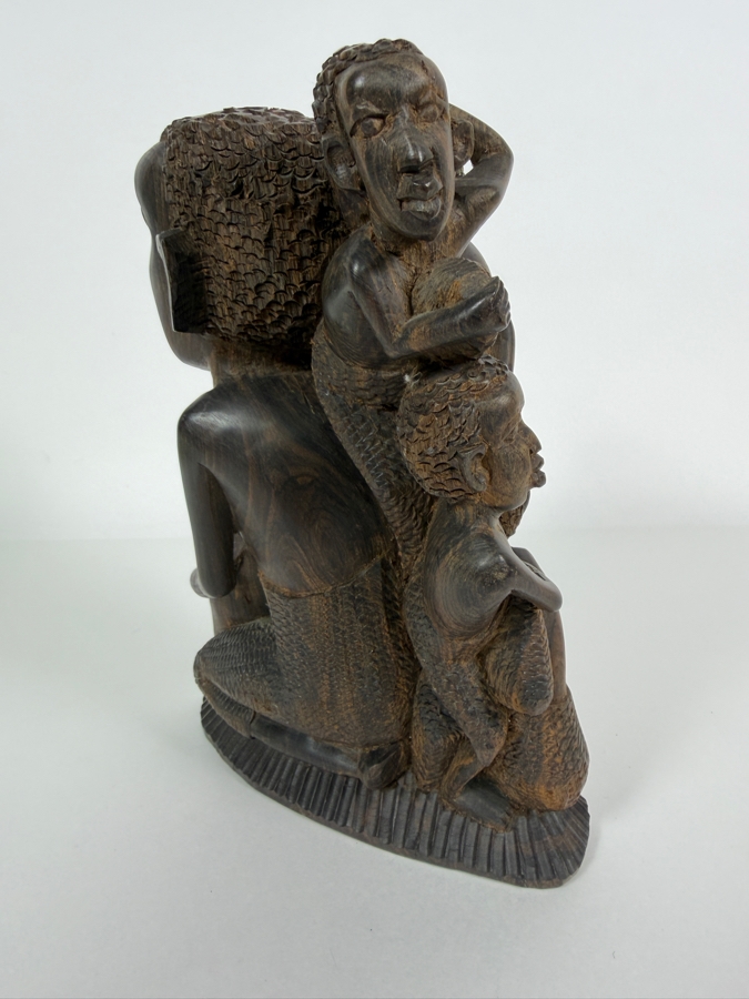 Vintage East African Makonde Hand Carved Dark Ebony Wood Dama Family Tree Unit Of Life Interlocking Tribal Figures Sculpture 9'H [Photo 4]