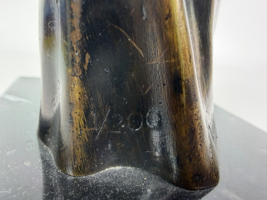 Vintage 1986 Signed M. Alvarado Modernist Standing Woman Hands On Hips Cast Bronze Sculpture Mounted On Polished Black Marble Base 9.5'H [Photo 7]