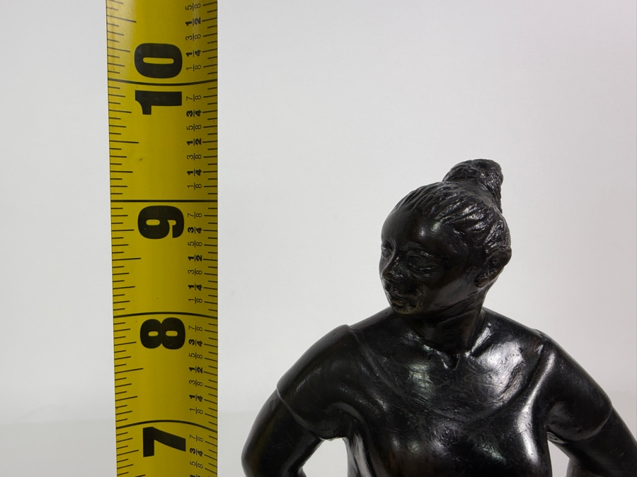 Vintage 1986 Signed M. Alvarado Modernist Standing Woman Hands On Hips Cast Bronze Sculpture Mounted On Polished Black Marble Base 9.5'H [Photo 10]