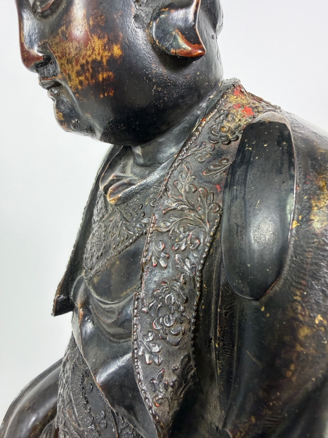 Antique Chinese Ming Dynasty Style Seated Emperor Bureaucratic Official Lacquered Gilt Intricately Carved Wooden Throne Figurine Sculpture - See Photos For Detail 9'W X 8'D X 17'H [Photo 14]