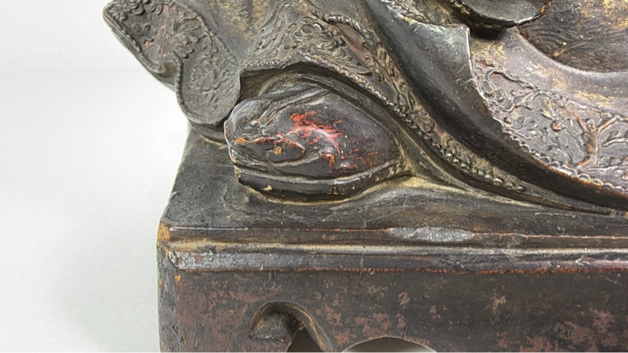 Antique Chinese Ming Dynasty Style Seated Emperor Bureaucratic Official Lacquered Gilt Intricately Carved Wooden Throne Figurine Sculpture - See Photos For Detail 9'W X 8'D X 17'H [Photo 6]