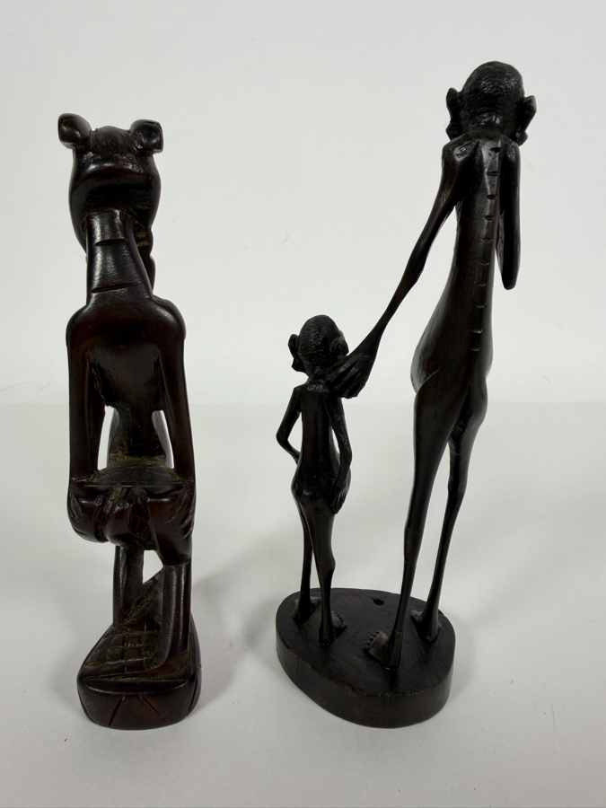 Vintage East African Makonde Hand Carved Dark Ebony Wood Extended Belly Abstract Figures Sculptures Lot Of 2 7'H [Photo 4]