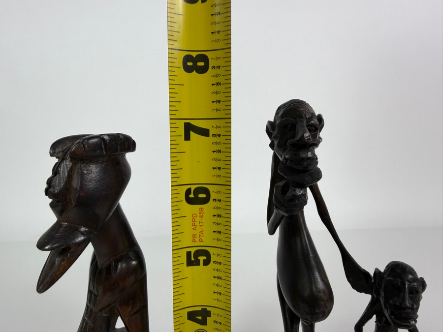 Vintage East African Makonde Hand Carved Dark Ebony Wood Extended Belly Abstract Figures Sculptures Lot Of 2 7'H [Photo 6]