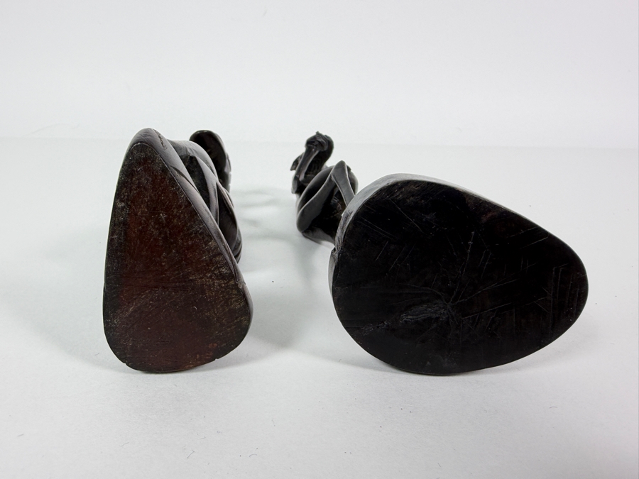 Vintage East African Makonde Hand Carved Dark Ebony Wood Extended Belly Abstract Figures Sculptures Lot Of 2 7'H [Photo 5]