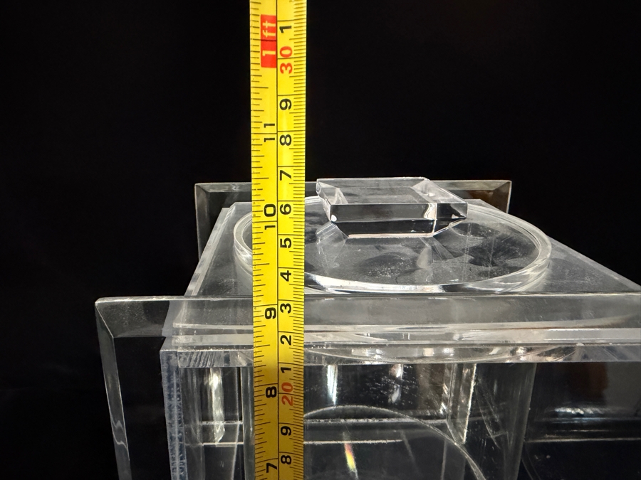 Vintage Alessandro Albrizzi Style Mid-Century Modern Heavy Double Walled Square Lucite Acrylic Ice Bucket With Removable Cylindrical Liner And Lid 10'H [Photo 5]