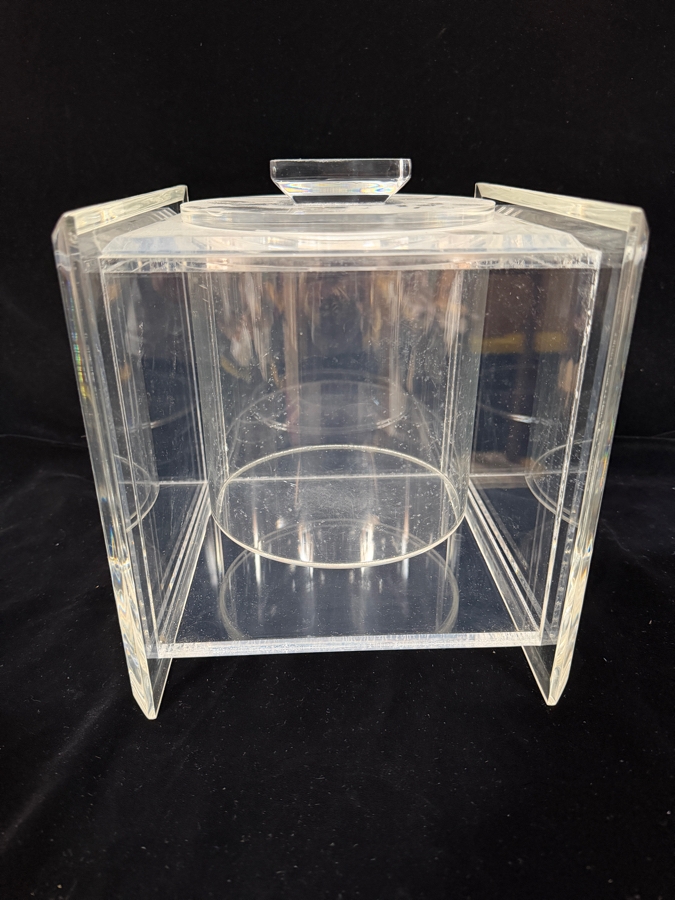 Vintage Alessandro Albrizzi Style Mid-Century Modern Heavy Double Walled Square Lucite Acrylic Ice Bucket With Removable Cylindrical Liner And Lid 10'H [Photo 2]