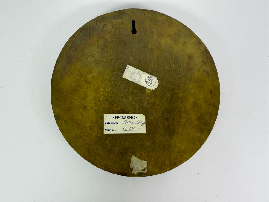 Vintage 1982 Artist Signed Initials AT Relief Sculpted Bronze Nude Female Back Torso Round Wall Plaque Medallion Purchased from Képcsarnok Vállalat Art Gallery in Hungary Titled 'Roman Girls' 7.25'W [Photo 7]