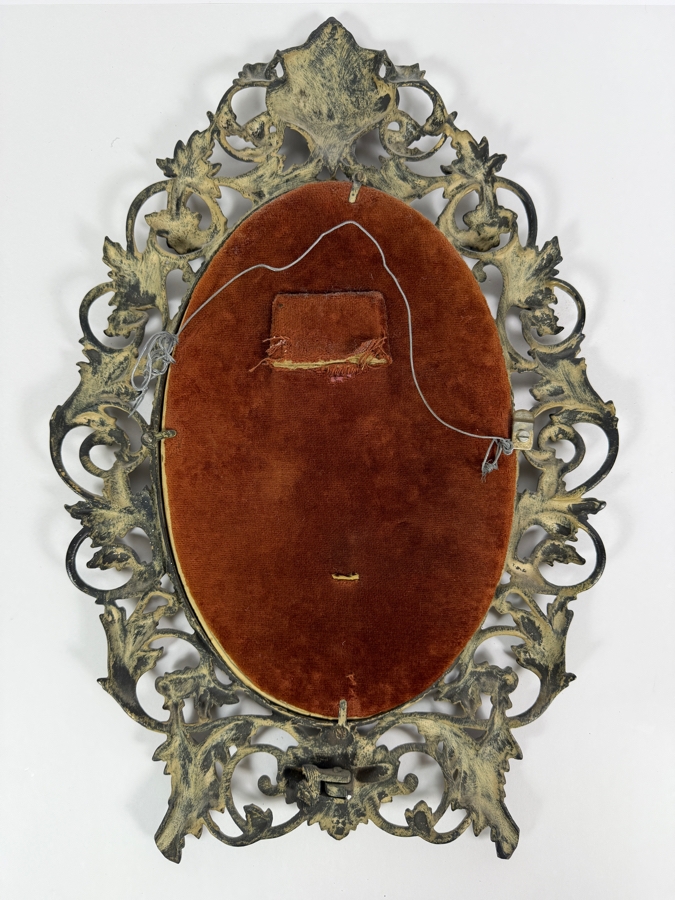Vintage Joy Casterton Signed Two Young Children Tennis Racket Silhouette In Ornate Brass Oval Frame 12.5'H [Photo 5]