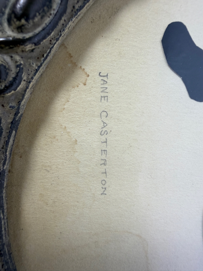 Vintage Joy Casterton Signed Two Young Children Tennis Racket Silhouette In Ornate Brass Oval Frame 12.5'H [Photo 4]