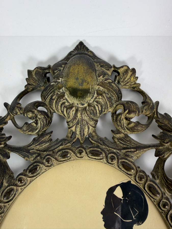 Vintage Joy Casterton Signed Two Young Children Tennis Racket Silhouette In Ornate Brass Oval Frame 12.5'H [Photo 3]