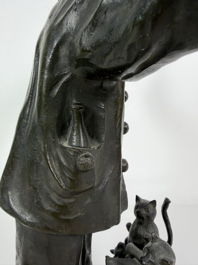 Antique Circa 1910 Ernest Wante Signed Belgian Art Nouveau Patinated Bronze Whimsical Pierrot Conducting Cat Choir Vocal Lesson Sculpture 16.5'H [Photo 12]