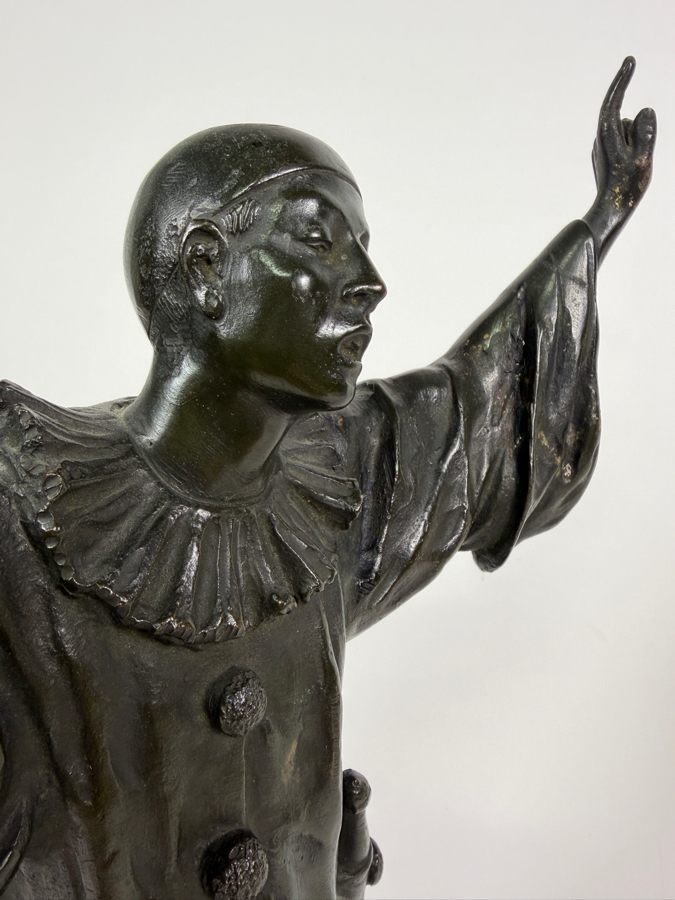 Antique Circa 1910 Ernest Wante Signed Belgian Art Nouveau Patinated Bronze Whimsical Pierrot Conducting Cat Choir Vocal Lesson Sculpture 16.5'H [Photo 17]