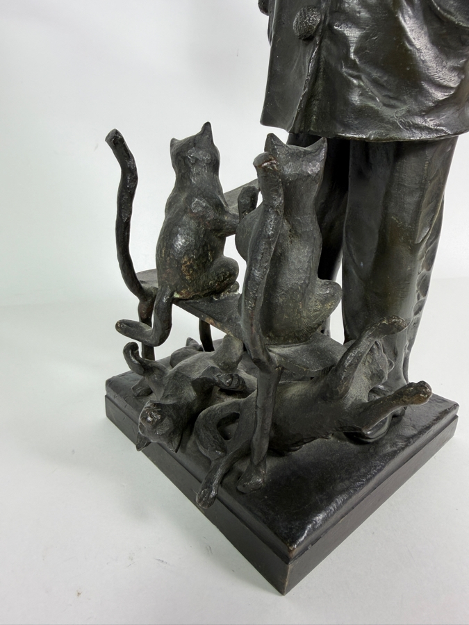 Antique Circa 1910 Ernest Wante Signed Belgian Art Nouveau Patinated Bronze Whimsical Pierrot Conducting Cat Choir Vocal Lesson Sculpture 16.5'H [Photo 5]