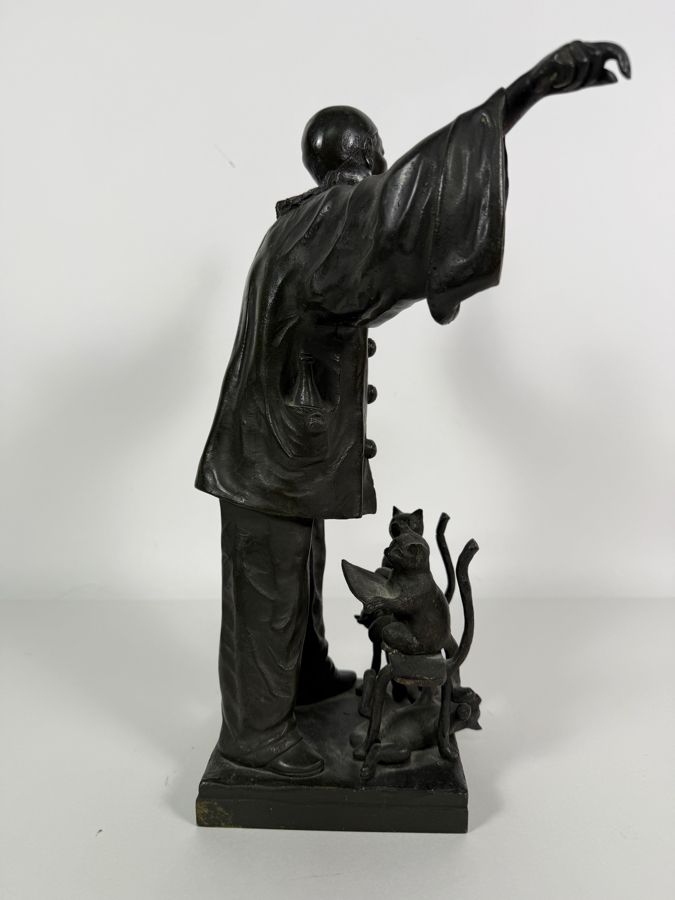 Antique Circa 1910 Ernest Wante Signed Belgian Art Nouveau Patinated Bronze Whimsical Pierrot Conducting Cat Choir Vocal Lesson Sculpture 16.5'H [Photo 11]