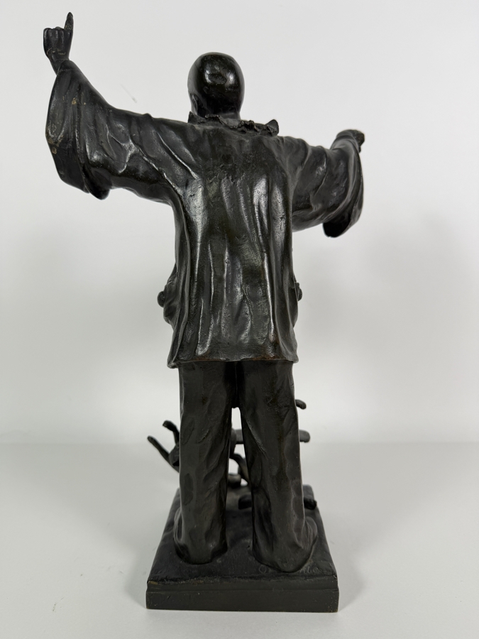 Antique Circa 1910 Ernest Wante Signed Belgian Art Nouveau Patinated Bronze Whimsical Pierrot Conducting Cat Choir Vocal Lesson Sculpture 16.5'H [Photo 7]