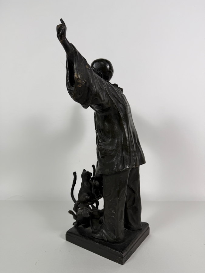 Antique Circa 1910 Ernest Wante Signed Belgian Art Nouveau Patinated Bronze Whimsical Pierrot Conducting Cat Choir Vocal Lesson Sculpture 16.5'H [Photo 6]