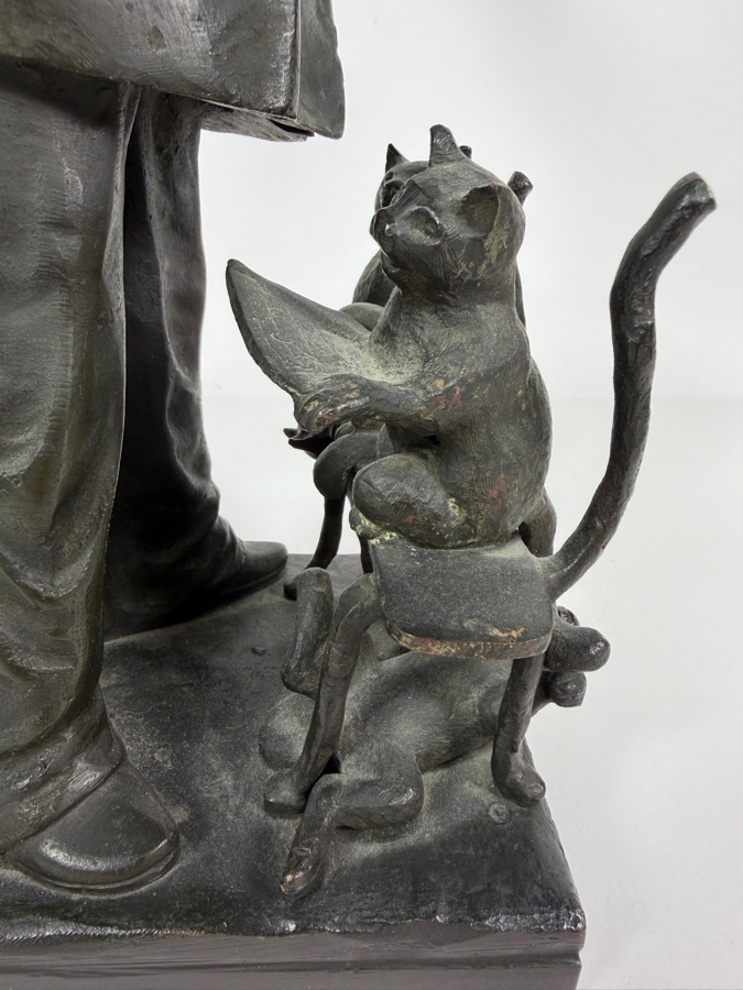 Antique Circa 1910 Ernest Wante Signed Belgian Art Nouveau Patinated Bronze Whimsical Pierrot Conducting Cat Choir Vocal Lesson Sculpture 16.5'H [Photo 14]