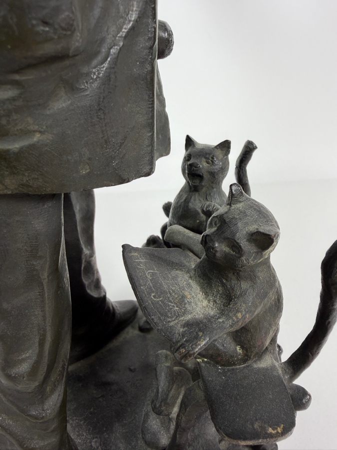 Antique Circa 1910 Ernest Wante Signed Belgian Art Nouveau Patinated Bronze Whimsical Pierrot Conducting Cat Choir Vocal Lesson Sculpture 16.5'H [Photo 13]