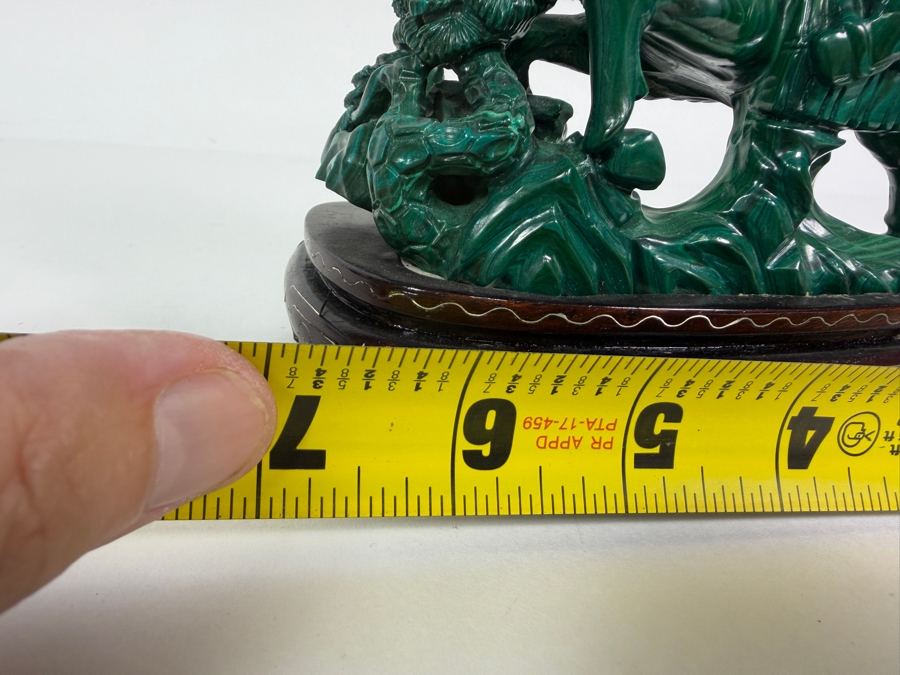 Vintage Chinese Hand Carved Genuine Green Malachite Warrior General On Horseback Figurine On Fitted Wood Stand 7'W X 5.5'H [Photo 11]