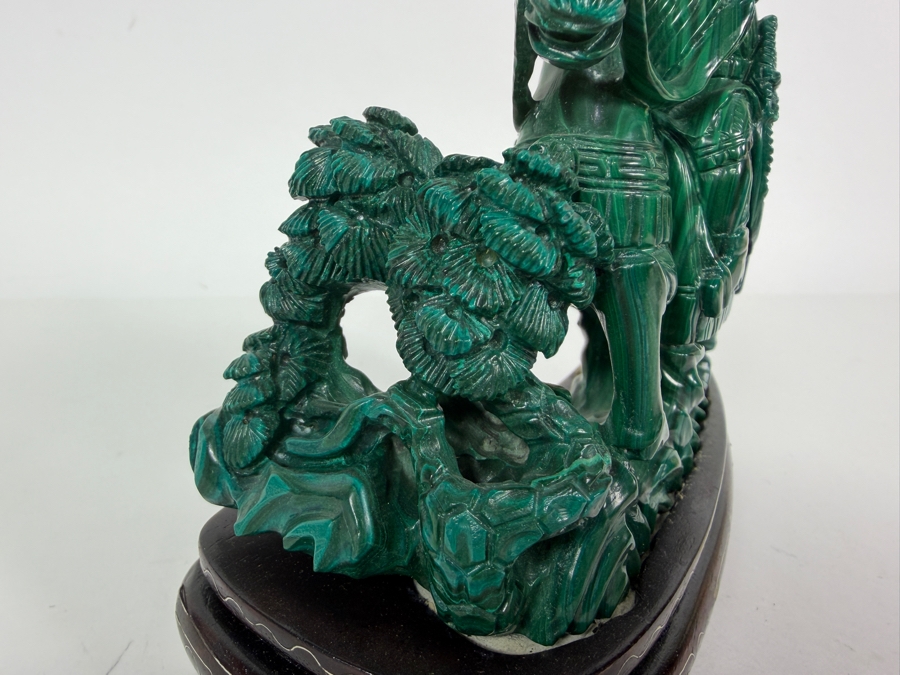 Vintage Chinese Hand Carved Genuine Green Malachite Warrior General On Horseback Figurine On Fitted Wood Stand 7'W X 5.5'H [Photo 6]