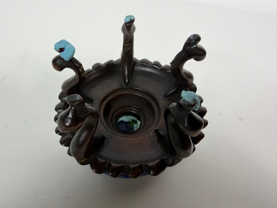 Vintage Chinese Hand Carved Genuine Blue Sodalite Lapis Dragon Turtle Figurine On Fitted Footed Wood Stand 3'H [Photo 9]