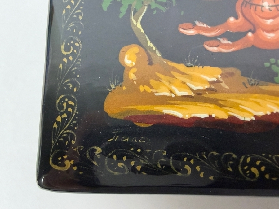 Vintage USSR Russian Palekh Signed By Artist Pisarev Hand Painted Fairy Tale Papier Mache Lacquer Boxes Lot Of (4) 4'W - 6'W [Photo 7]