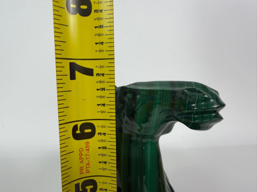 Vintage Chinese Hand Carved Genuine Green Malachite Reclining Caparisoned Horse Figurine On Fitted Wood Stand 8'W X 4'D X 6.5'H [Photo 8]