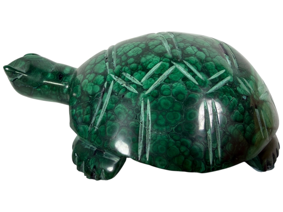 Vintage Hand Carved Genuine Green Malachite Polished Tortoise Turtle Sculpture Figurine Gemstone Animal 5'L
