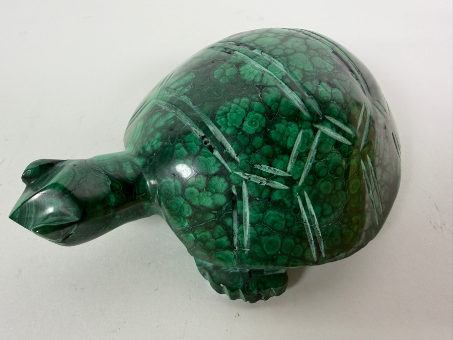 Vintage Hand Carved Genuine Green Malachite Polished Tortoise Turtle Sculpture Figurine Gemstone Animal 5'L [Photo 2]