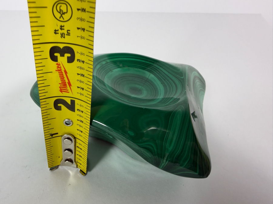 Vintage Luxury Genuine Green Malachite Polished Freeform Asymmetrical Shallow Dish Ashtray Coin Bowl 5.5'W X 4.25'D X 2.25'H [Photo 9]