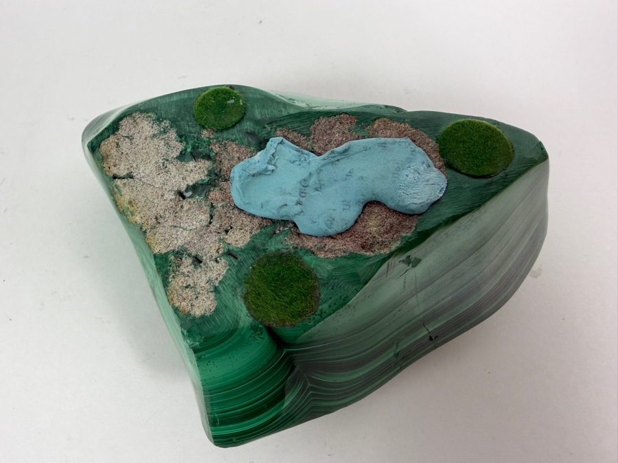 Vintage Luxury Genuine Green Malachite Polished Freeform Asymmetrical Shallow Dish Ashtray Coin Bowl 5.5'W X 4.25'D X 2.25'H [Photo 6]