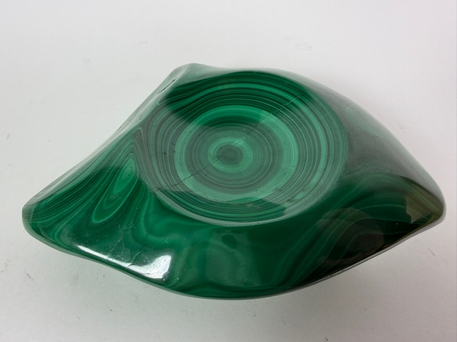 Vintage Luxury Genuine Green Malachite Polished Freeform Asymmetrical Shallow Dish Ashtray Coin Bowl 5.5'W X 4.25'D X 2.25'H [Photo 4]