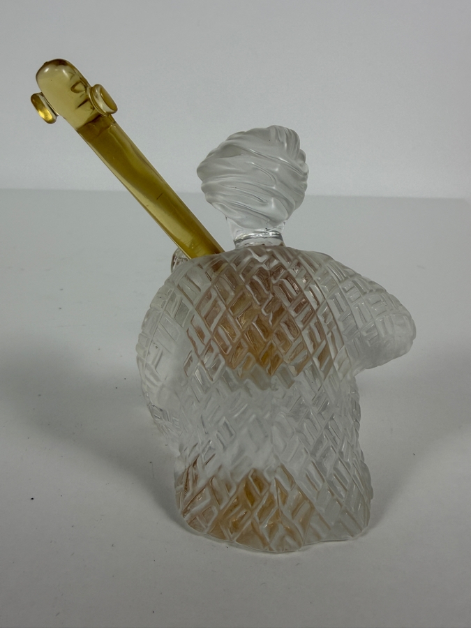 Vintage Saint-Louis France Crystal Musician Series Luth Indian Sitar Player Frosted And Amber Glass Figurine 4.25'H [Photo 3]