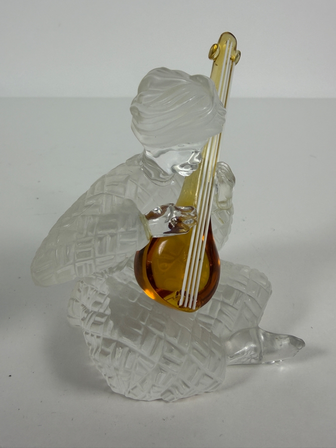 Vintage Saint-Louis France Crystal Musician Series Luth Indian Sitar Player Frosted And Amber Glass Figurine 4.25'H [Photo 4]