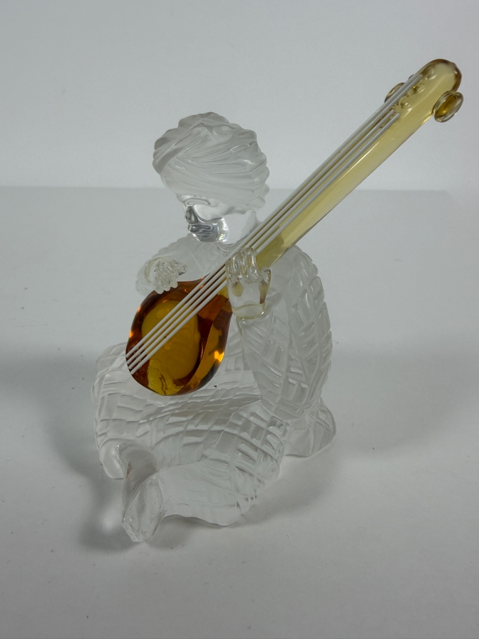 Vintage Saint-Louis France Crystal Musician Series Luth Indian Sitar Player Frosted And Amber Glass Figurine 4.25'H [Photo 2]