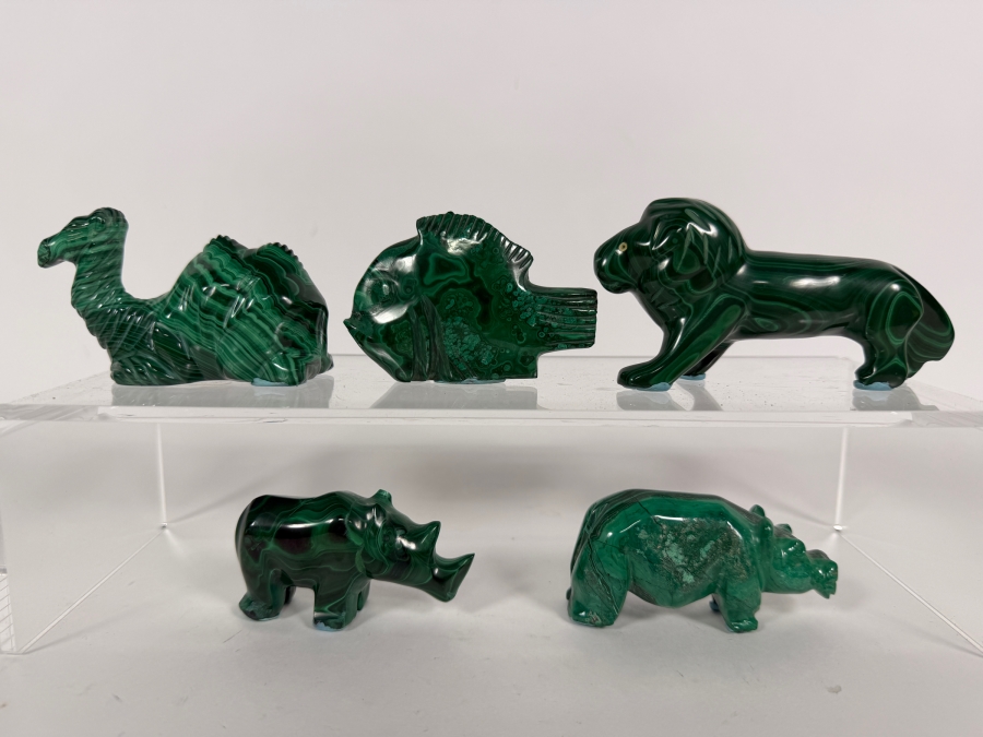(5) Collection Of Carved Green Malachite Animals And Fish Figurines Approximately 2'H [Photo 2]