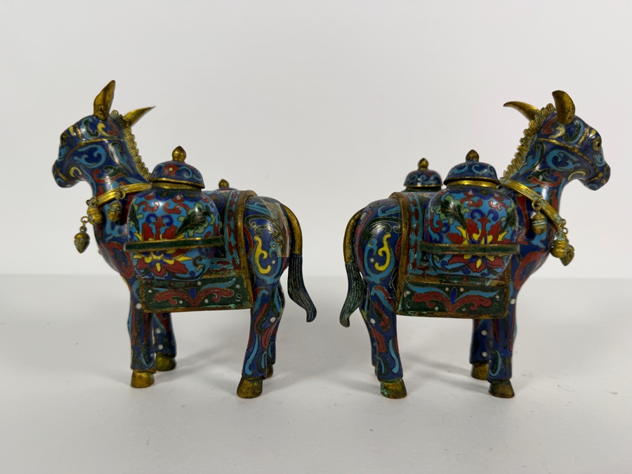 Pair Of Vintage Chinese Cloisonne Horse Figurines Each Measures 6W X 6H [Photo 8]