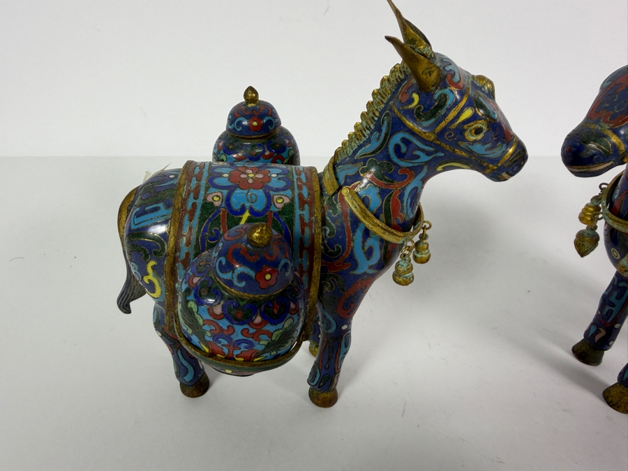 Pair Of Vintage Chinese Cloisonne Horse Figurines Each Measures 6W X 6H [Photo 4]