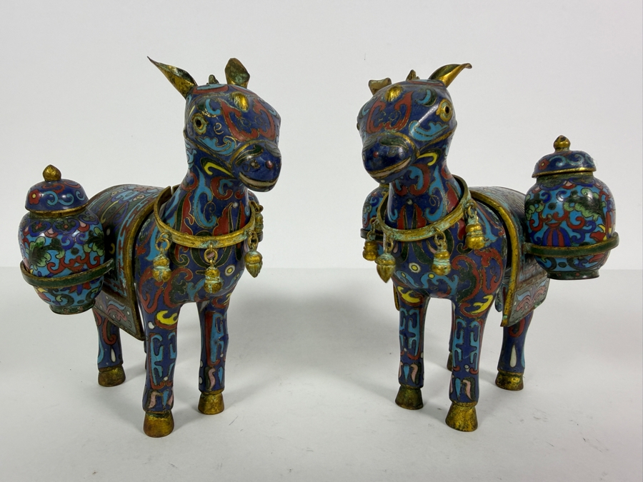 Pair Of Vintage Chinese Cloisonne Horse Figurines Each Measures 6W X 6H [Photo 7]