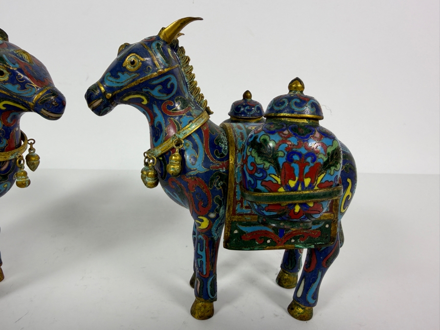 Pair Of Vintage Chinese Cloisonne Horse Figurines Each Measures 6W X 6H [Photo 5]